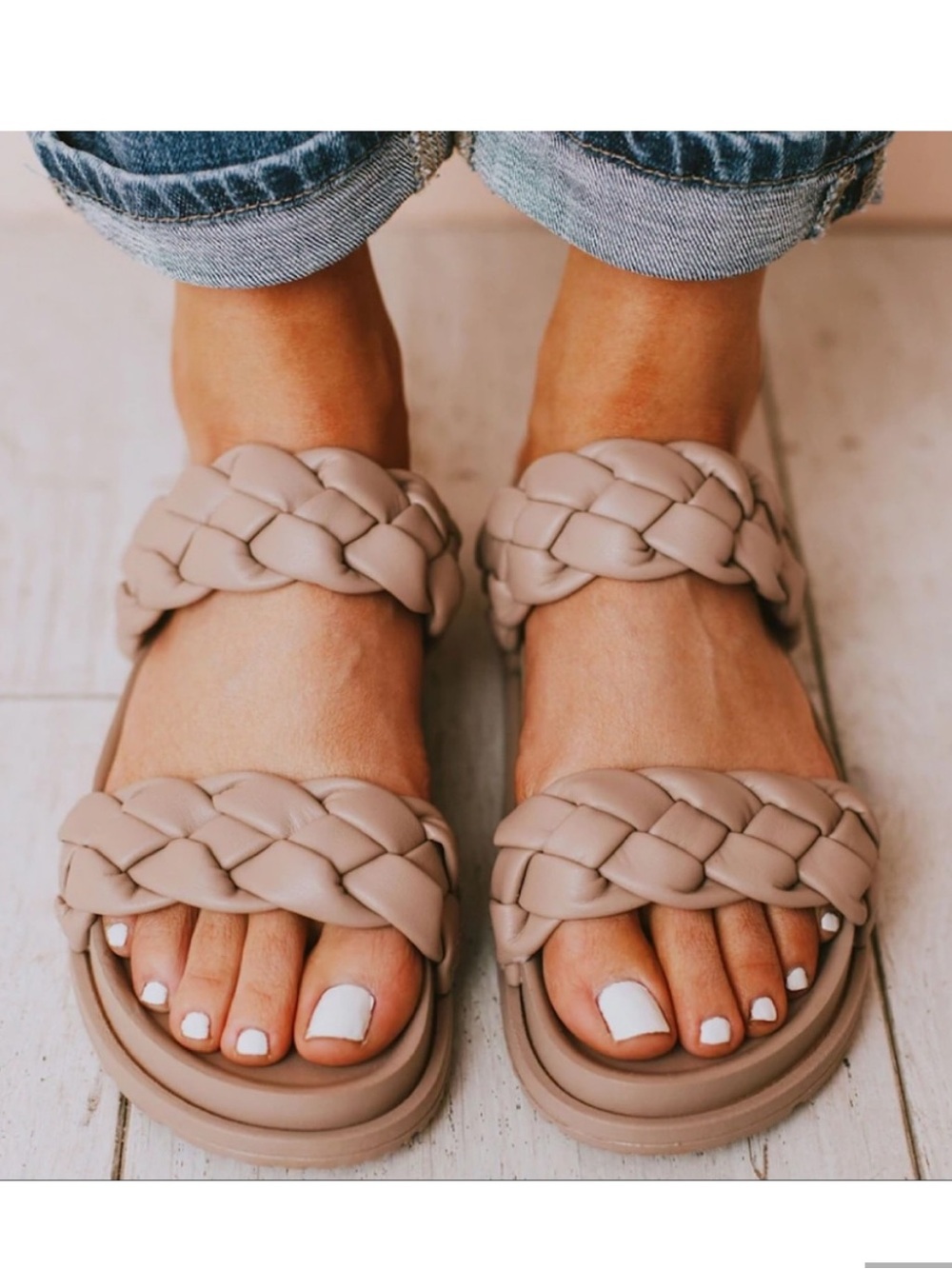 Qupid Taupe Braided Double-Strap Slide Sandal